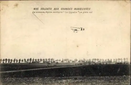 Ak Unsere Soldaten auf großen Manövern, Der neue Militärdoppeldecker Le Gypaete