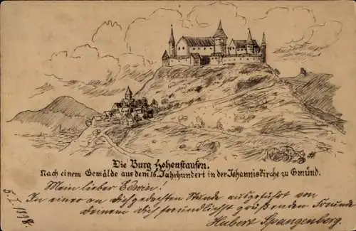 Künstler Ak Göppingen in Württemberg, Burg Hohenstaufen, Gemälde in der Johanniskirche Gmünd