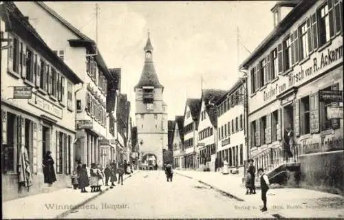 Ak Winnenden Baden Württemberg, Hautpstraße, Gasthof zum Hirsch v. R. Ackermann, Tor, Geschäfte