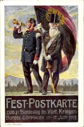 Künstler Ak Gmelich, Göppingen in Baden Württemberg, Bundestag des Württ. Kriegerbundes 1912