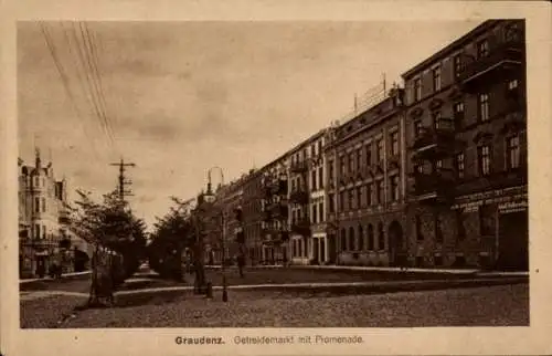 Ak Grudziądz Graudenz Westpreußen, Getreidemarkt mit Promenade
