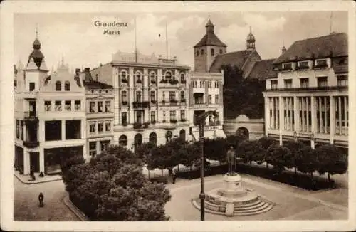 Ak Grudziądz Graudenz Westpreußen, Markt, Denkmal, Kirche