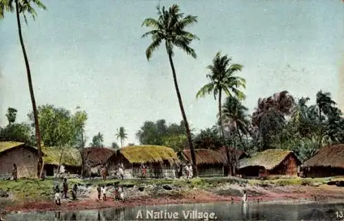 Ak Indien, Dorf mit Einheimischen