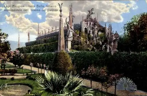 Ak Isola Bella Lago Maggiore Piemonte, monumentale Terrasse im Inneren des Gartens