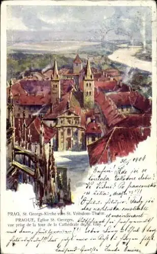 Ak Praha Prag Tschechien, St. Georgskirche vom Veitsdom Turm gesehen