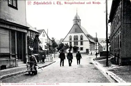 Ak Schmiedefeld am Rennsteig Thüringen, Kriegerdenkmal, Kirche