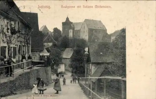 Ak Leisnig in Sachsen, Bachgasse, Schloss Mildenstein