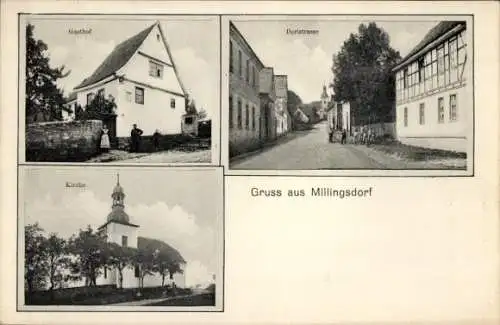 Ak Millingsdorf Eckartsberga im Burgenlandkreis, Gasthof, Dorfstraße, Kirche