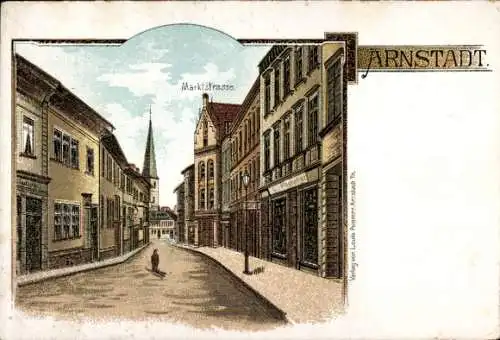 Litho Arnstadt im Ilm Kreis Thüringen, Blick in die Marktstraße, Geschäft L. Pommer