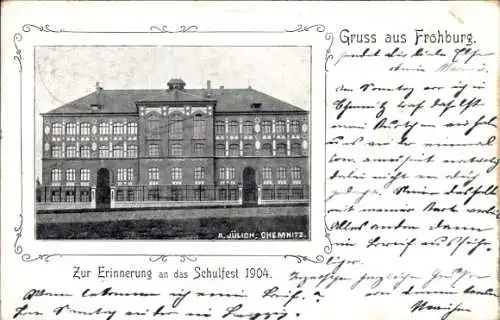 Passepartout Ak Frohburg in Sachsen, Zur Erinnerung an das Schulfest 1904