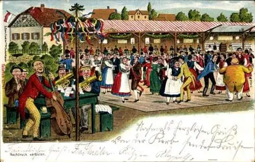 Künstler Ak Volksfest, Kirmes, Tanzdiele, Musikanten