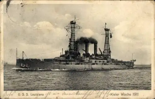 Ak US Amerikanisches Kriegsschiff, USS Louisiana, Kieler Woche 1911