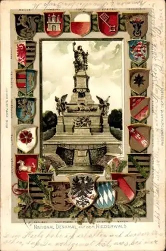 Präge Wappen Litho Rüdesheim am Rhein, Niederwalddenkmal, Nationaldenkmal