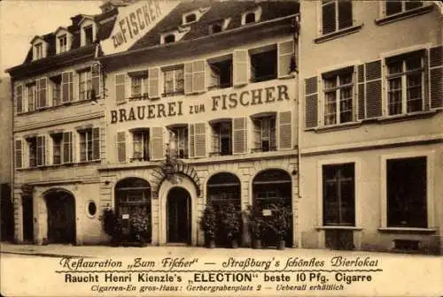 Ak Straßburg Elsass Bas Rhin, Brauerei zum Fischer, Bierlokal, Kinderspielgasse 54