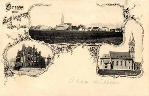 Ak Schloßberg Stephanskirchen Oberbayern, Gesamtansicht, Pfarrkirche, Schule