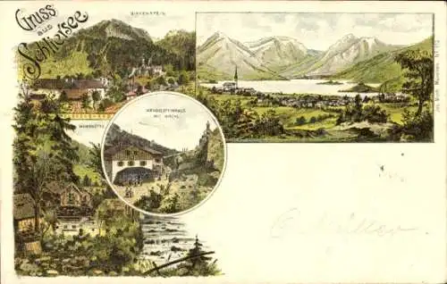 Litho Schliersee in Oberbayern, Birkenstein, Wendelsteinhaus, Kirchl, Wurzhütte