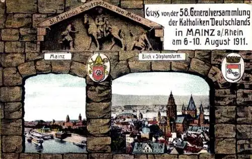 Ak Mainz am Rhein, 58. Generalversammlung der Katholiken Deutschlands 1911, Blick vom Stephansturm