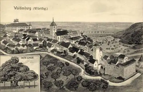 Ak Waldenburg in Württemberg, Gesamtansicht, Alte Linde