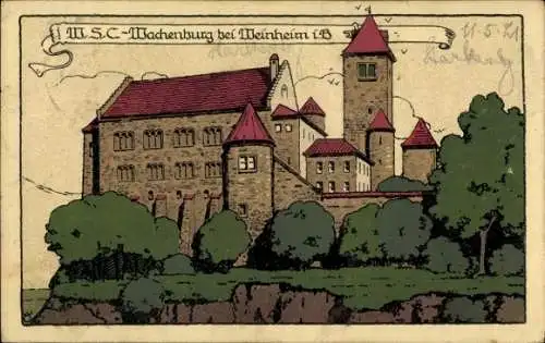 Steindruck Ak Weinheim an der Bergstraße Baden, Burg Wachenburg