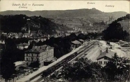 Ak Schwäbisch Hall in Württemberg, Panorama, Limburg, Bahnhof, Gleisseite, Comburg, Einkorn