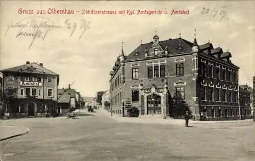 Ak Olbernhau im Erzgebirge, Zöblitzerstraße, Königliches Amtsgericht, Amtshof