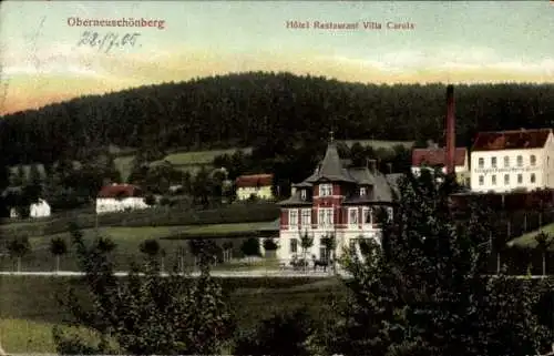 Ak Oberneuschönberg Olbernhau im Erzgebirge Sachsen, Hotel Restaurant Villa Carola
