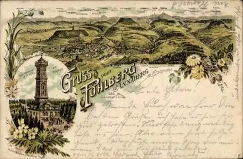 Litho Annaberg Buchholz im Erzgebirge, Pöhlberg, Aussichtsturm