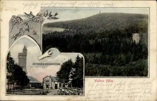 Ak Geyer im Erzgebirge Sachsen, Walters Höhe, Gasthaus, Aussichtsturm