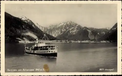 Ak Pertisau Eben am Achensee in Tirol, Dampfer, Berge