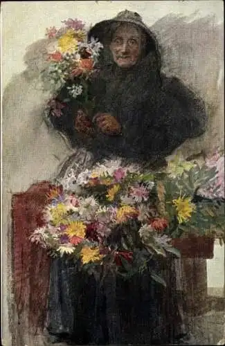 Künstler Ak Rosenstand, Blumenverkäuferin