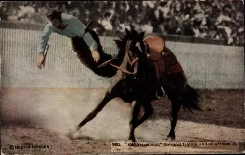 Ak Rodeo, Mann vom Pferd gestürzt