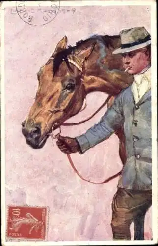 Künstler Ak Koch, Ludwig, Rauchender Mann führt ein Pferd am Halfter, BKWI 566 2