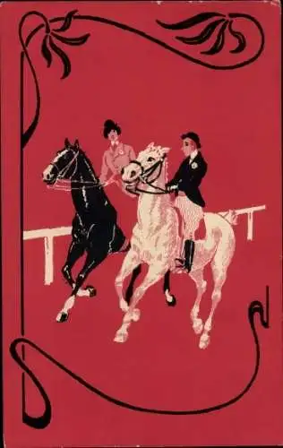 Ak Liebespaar zu Pferden, Ausritt