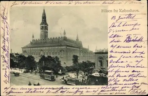 Ak København Kopenhagen Dänemark, Rathaus, Pferdebahn