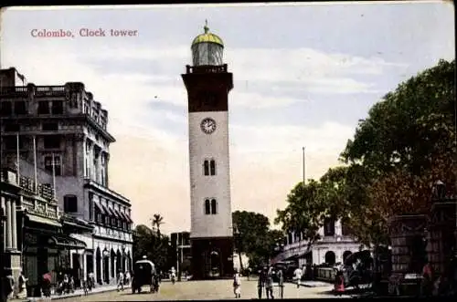Ak Colombo Ceylon Sri Lanka, Queen Street, Clock tower, Turm