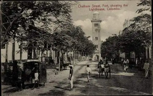 Ak Colombo Ceylon Sri Lanka, Chatham Street, Fort, showing the Lighthouse