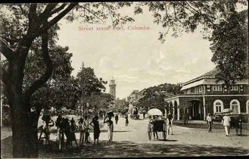 Ak Colombo Ceylon Sri Lanka, Street Scene Fort, Rikscha