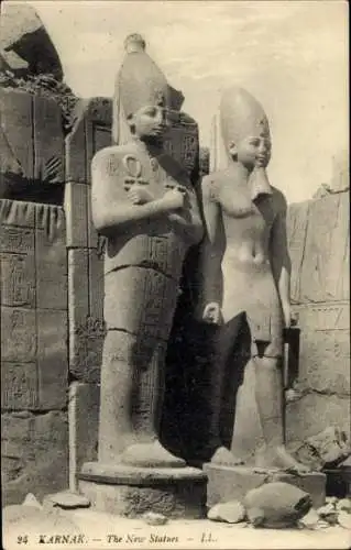 Ak Karnak Ägypten, neue Pharao Statuen
