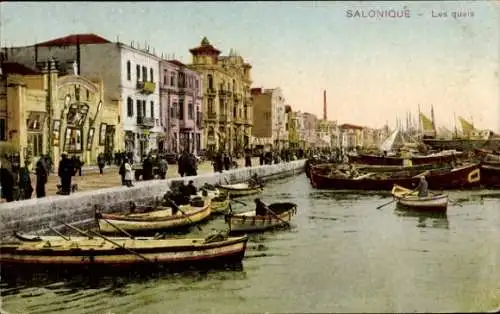 Ak Thessaloniki Griechenland, Les quais, Hafenpartie mit Promenade