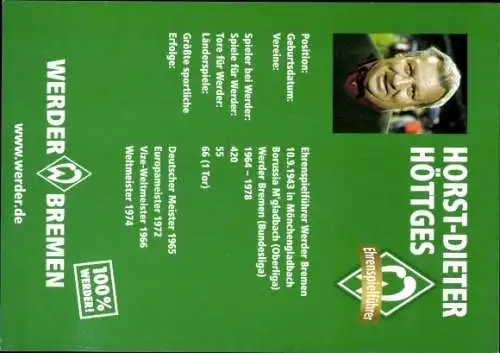 Autogrammkarte Fußball, Horst-Dieter Höttges, Werder Bremen