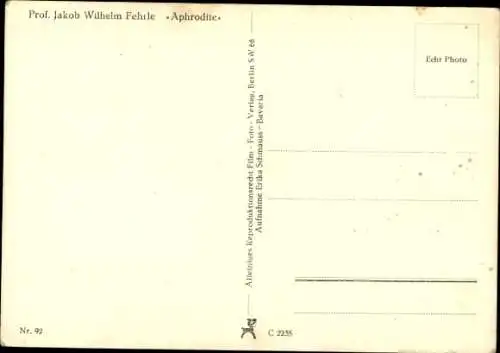 Ak Plastik von Jakob Wilhelm Fehrle, Aphrodite, Frauenakt