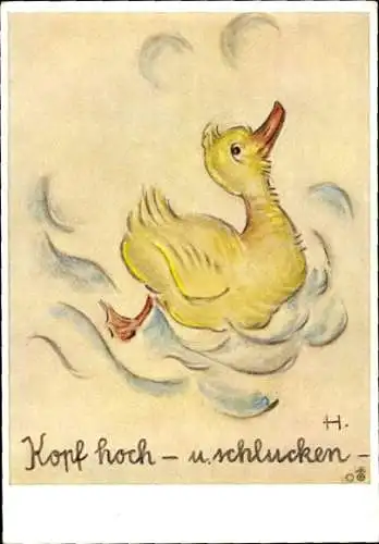 Künstler Ak Hummel, Berta, Kopf hoch und schlucken, Ente, Nr. 14289