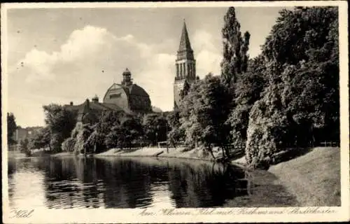 Ak Kiel, Am kleinen Kiel, Rathaus, Stadttheater