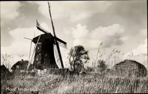 Ak Mooi Drenthe Niederlande, Niederländische Windmühle, Wohnhaus