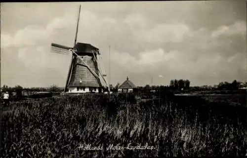 AK Niederländische Mühlenlandschaft, Windmühle, Wohnhaus