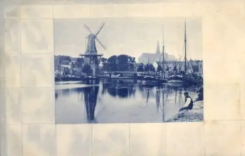 Passepartout Ak Ortspartie, Windmühle, Boote