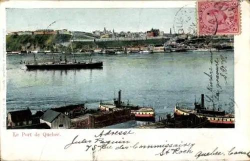 Ak Quebec Kanada, Hafenblick