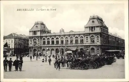 Ak Brüssel, La Gare du Nord, Nordbahnhof, Kutschen