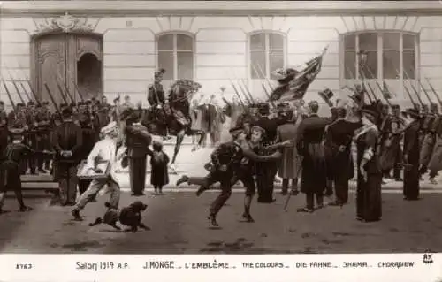 Künstler Ak Monge, J., Die Fahne, Französische Soldaten, Anwohner