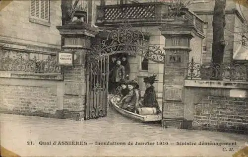 Ak Paris, Überschwemmung Januar 1910, Quai d'Asnières